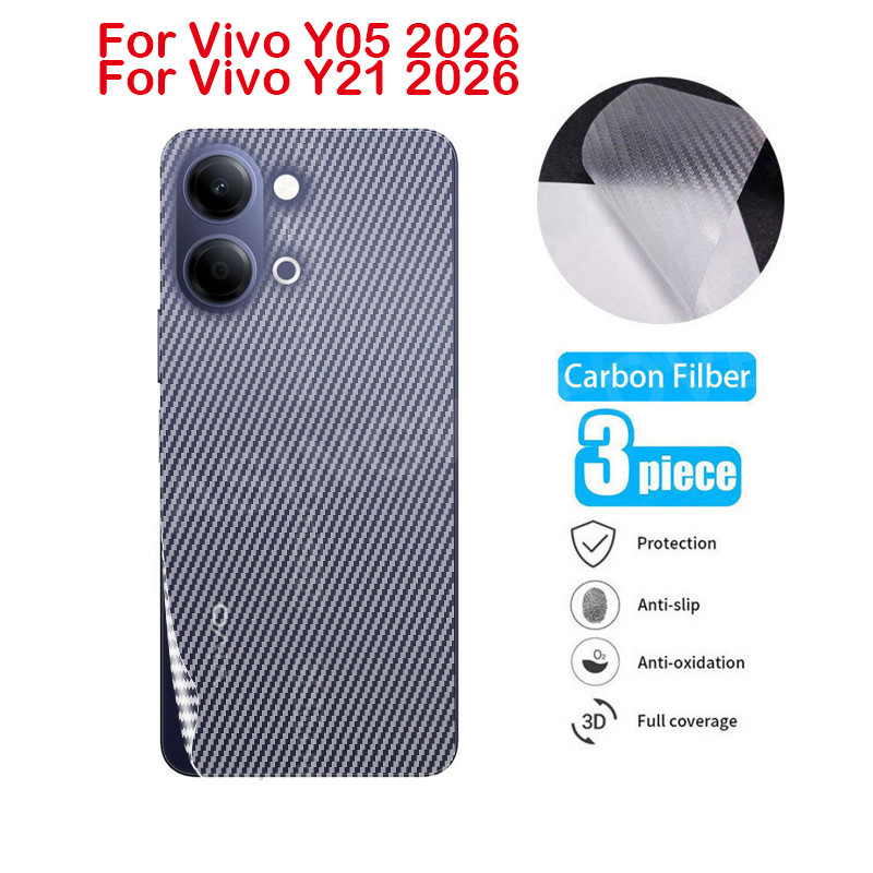 1-3 ชิ้นคาร์บอนไฟเบอร์กลับฟิล์มสําหรับ Vivo Y05 Y11d Y21 Y21S Y21T 5G 4G 2026 Anti-Scratch สติกเกอร์ป้องกันหน้าจอป้องกันฟิล์ม
