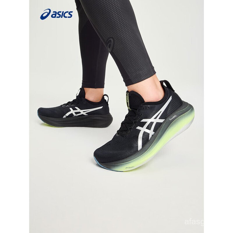 ASICS รองเท้าวิ่งระบายอากาศสําหรับผู้ชาย GEL-NIMBUS 27 LUXE Bla / sier Size 42 ZEWW