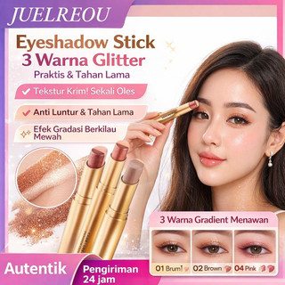 JUELREOU*[Three Colors Eyeshadow Stick ] Stik eyeshadow 3 warna dengan glitter gradien | Stik eyeshadow Tiga Warna - Portabel, Multiwarna, Dan Tahan Air / Bayangan Mata Berkilau Halus