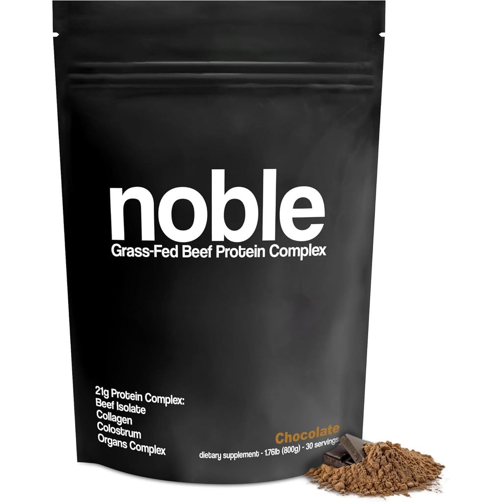 Noble All-in-One Chocolate Protein Powder, 21g Grass-Fed Beef Protein & Collagen, Colostrum & Organ 
