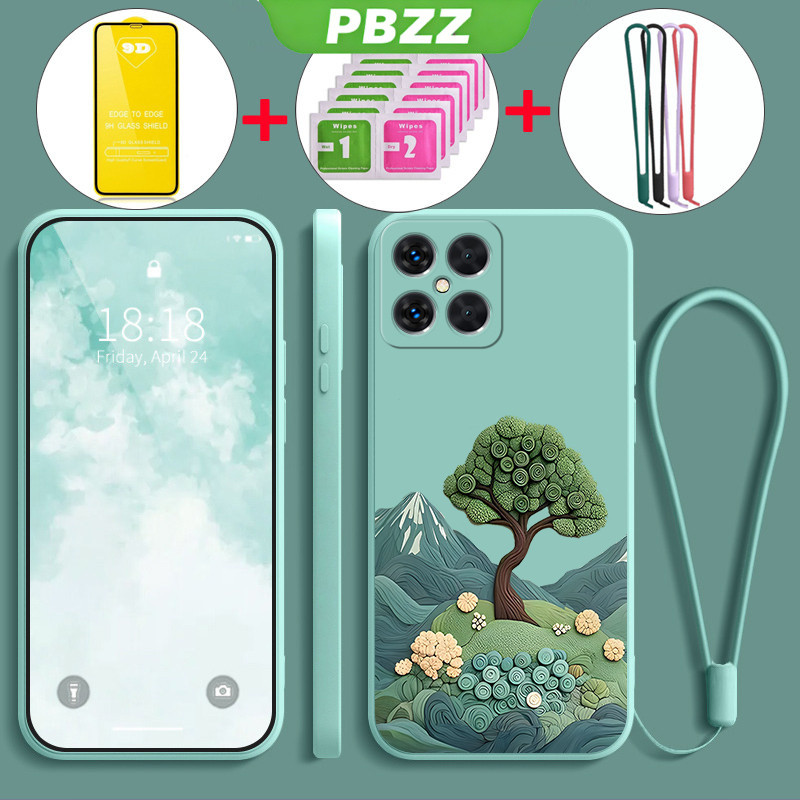 PBZZ สําหรับ honor X8C X6C X8A X8B X6B X6A X8A X5B Plus X5B 4G เคสโทรศัพท์ Softcase ซิลิโคนเหลวกันกระแทกออกแบบใหม่มังงะพืชต้นไม้ฟิล์มนุ่ม YTMLS01
