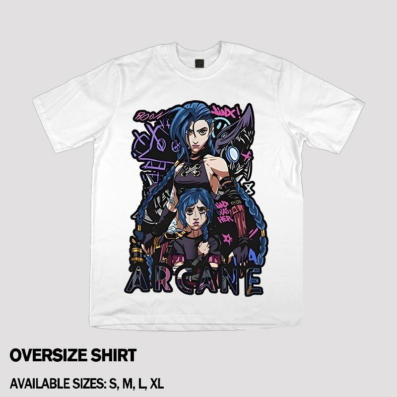 LEAGUE OF LEGENDS ARCANE Merch ผ้าฝ้ายเสื้อยืดชายและหญิง Plus ขนาด JIDX EKKO VI CAITLYN อะนิเมะพิมพ์
