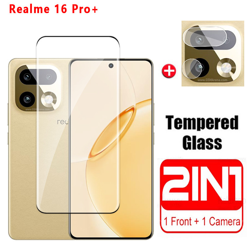 2in1 กระจกนิรภัยสําหรับ Realme16Pro 16Pro 16Pro + ขอบโค้งป้องกันหน้าจอสําหรับ Realme16Pro 16Pro + ฟิล์มป้องกันพร้อมเลนส์กล้อง