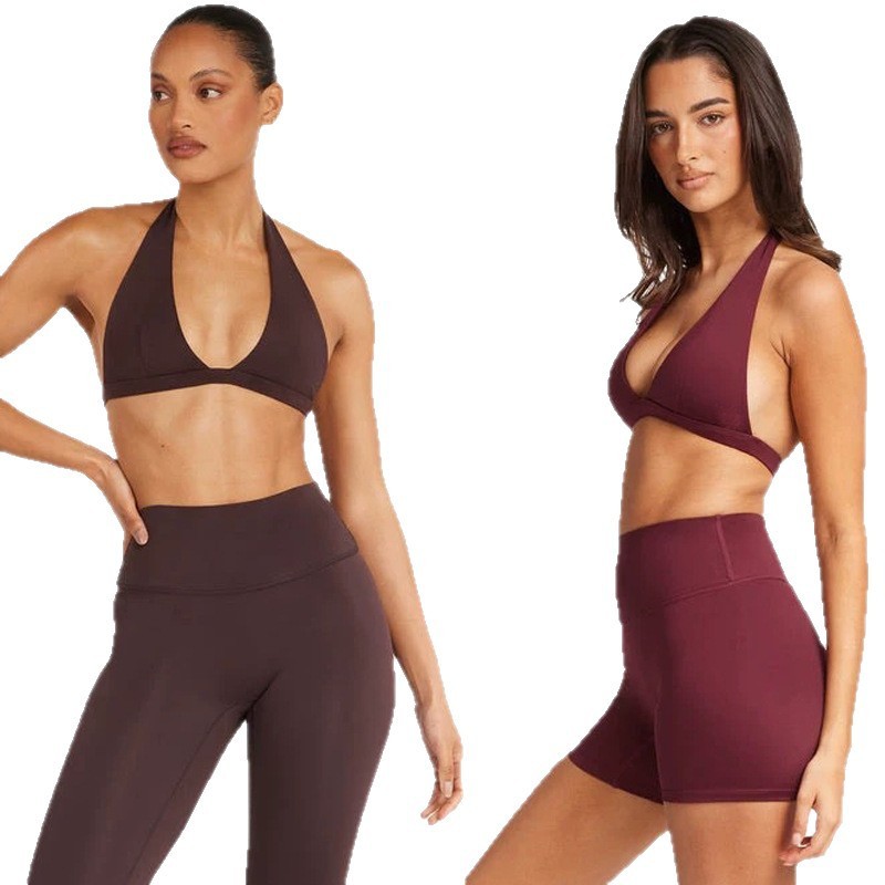 ชุดชั้นในกีฬา CSB Neo แบบยุโรป อเมริกัน มีสายคล้องคอด้านบน และกางเกงเอวสูงสำหรับโยคะ