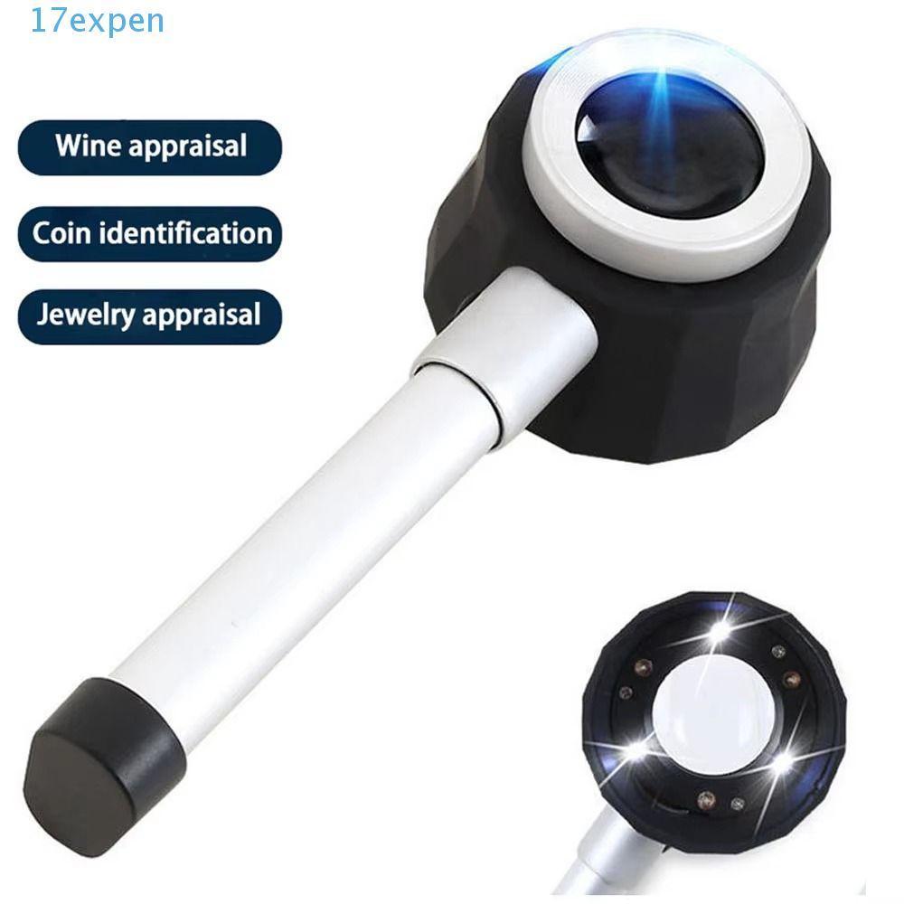 Expen แว่นขยายมือถือ 45X พร้อมไฟ LED 3 ดวง Loupe เลนส์ใส สําหรับเครื่องประดับ โลหะ พร้อมไฟเรืองแสง
