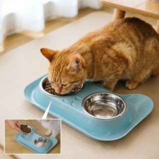 ชามอาหารสัตว์เลี้ยง 2หลุม กันมด ชามสแตนเลส สำหรับแมว สุนัข ง…