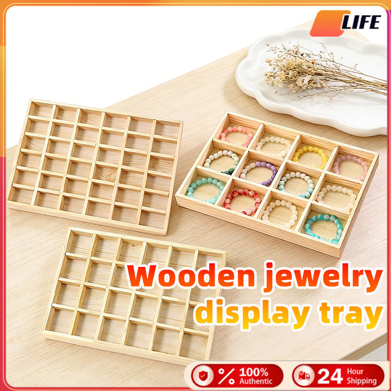เก็บปลายทาง！ถาดโชว์เครื่องประดับ 36ช่อง 24ช่อง วัสดุไม้ สำหรับวางสร้อยข้อมือ แหวน พระ โชว์เครื่องประดับ