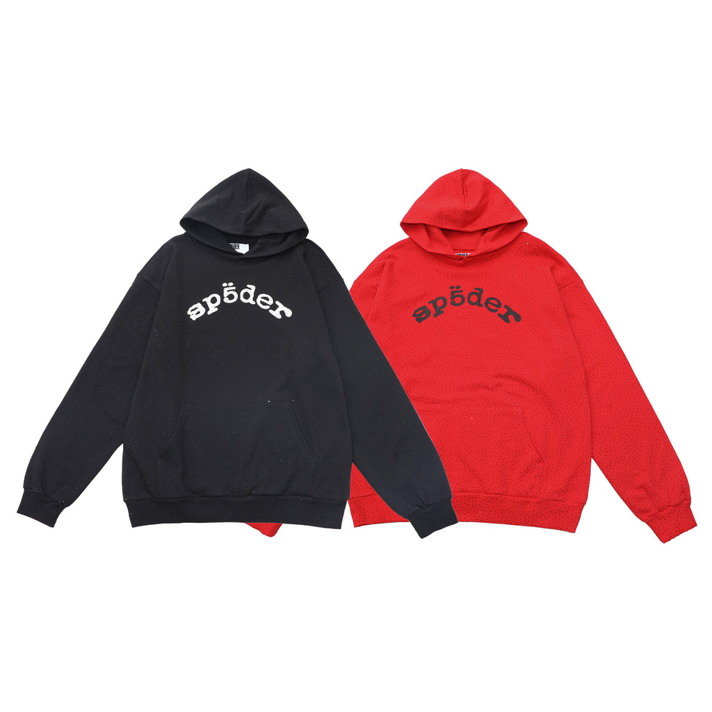 UTSB Sp5der Legacy Hoodie Spider Web Letter Print Rhinestone Loose Casual Unisex Hooded Sweatshirt T