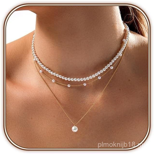 Zeffy Gold Pearl สร้อยคอผู้หญิง, Dainty 14K Gold/Silve Plated Layered Pearl Choker ต่างหูมุกสร้อยข้อ