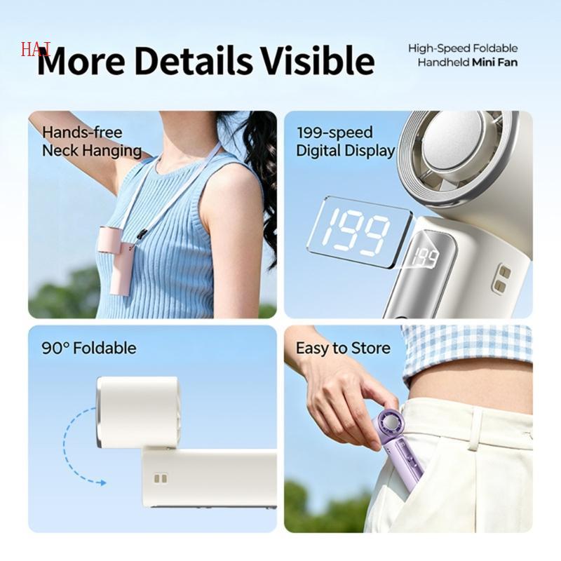 HAI พัดลม USB พร้อมเกียร์ 199 เกียร์การตั้งค่าความเร็วแบบพับได้คอแขวนสําหรับสํานักงานใช้ในบ้านและกลา
