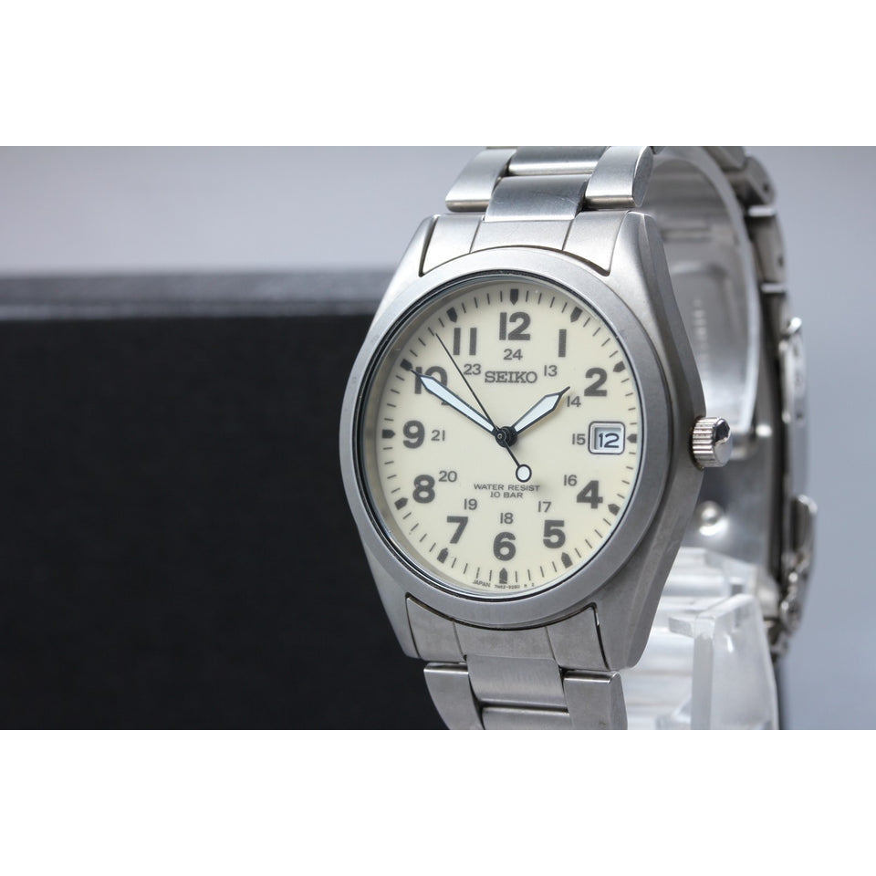 Vintage 1991[Exc+5] Seiko Military 7N42-8260 Silver Date 38mm Quartz Men's Watch