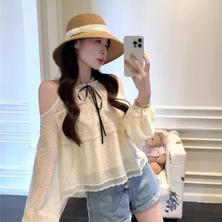 LINNA~Xคอวี โบว์ ผูกขึ้น แขนยาว เสื้อเชิ้ต รุ่นใหม่ สไตล์หวาน