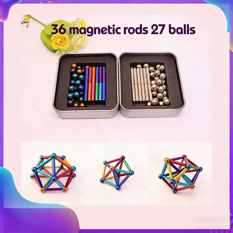 ตัวต่อแม่เหล็กอัจฉริยะ 63 ชิ้น (ลูกบอล 27 ชิ้น + แท่ง 36 ชิ้น) Neodymium Magnet เสริมพัฒนาการ จินตนาการ