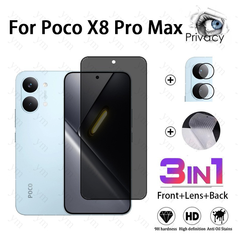 3 In 1 Poco X8 Pro Max HD Simple Paste One-คลิกกระจกนิรภัยป้องกันหน้าจอฟิล์มคาร์บอนไฟเบอร์สําหรับPoco C85 C75 C71 F7 M7 X7 X8 Proกันกระแทกป้องกันฟิล์ม