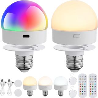 หลอดไฟ LED ไร้สายชาร์จ USB E26 พร้อมรีโมท ตัวจับเวลา เปลี่ยนสี ใช้งานแบตเตอรี่