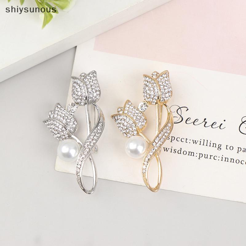 [shiysunous] 1 ชิ้นเข็มกลัด Rhinestone Tulip เข็มกลัดดอกไม้ Anti-glare ชุดเข็มกลัดคอ Pin เครื่องประด