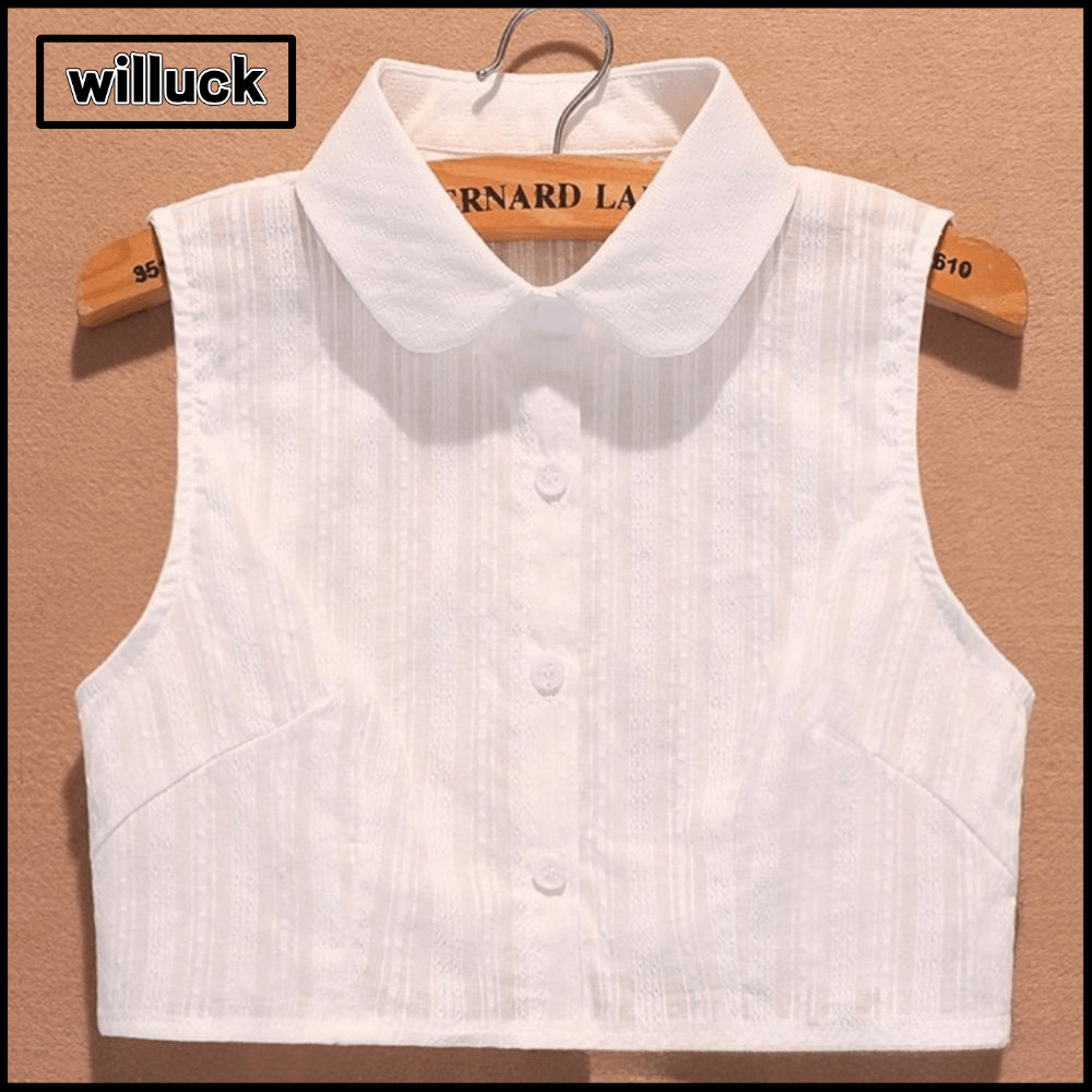 WILLUCK ปลอกคอปลอมผ้าฝ้ายถอดได้ เสื้อคอปกบางสไตล์ครึ่งคอ ตกแต่งรอบคอสําหรับเสื้อผ้าอุปกรณ์เสริม