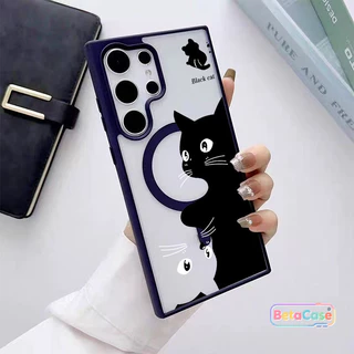 เคสแม่เหล็ก Samsung เคสแม่เหล็ก ลายแมวขาวดำ น่ารัก S26 S26U S26PLUS S25PLUS S25U S24U S23 S23U S22U