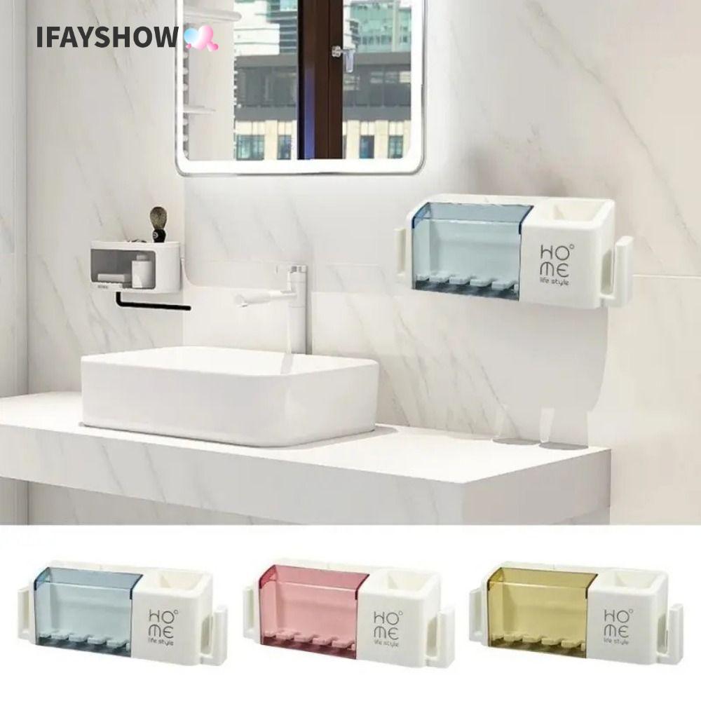 IFAYSHOW ที่วางแปรงสีฟันไฟฟ้า, ขาตั้งแปรงสีฟันแบบไม่ต้องเจาะรูติดผนัง, ชั้นเก็บของถ้วยห้องน้ําพลาสติกแบบพกพาสําหรับล้างถ้วย