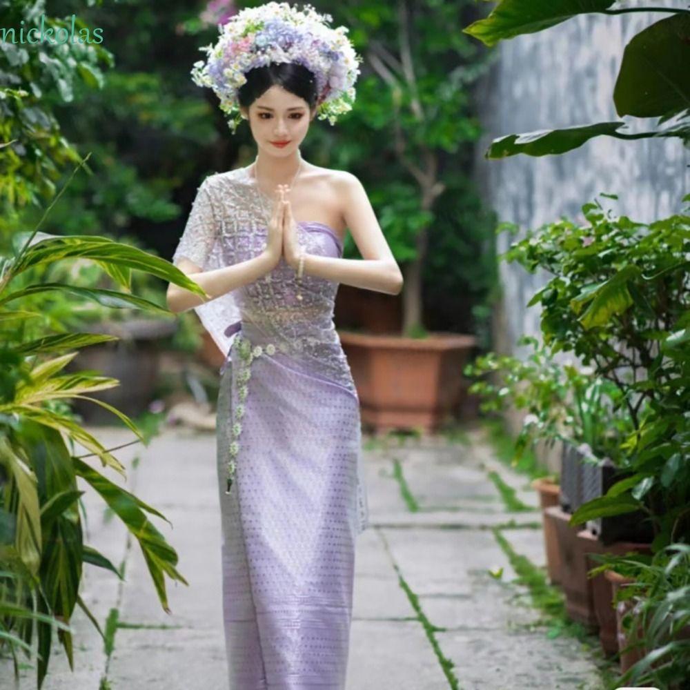 PHOECAXON Thailand Festival ชุดกระโปรง, ลูกปัดชาติพันธุ์เทศกาลสงกรานต์, Elegance Boob Tube Top Glitt