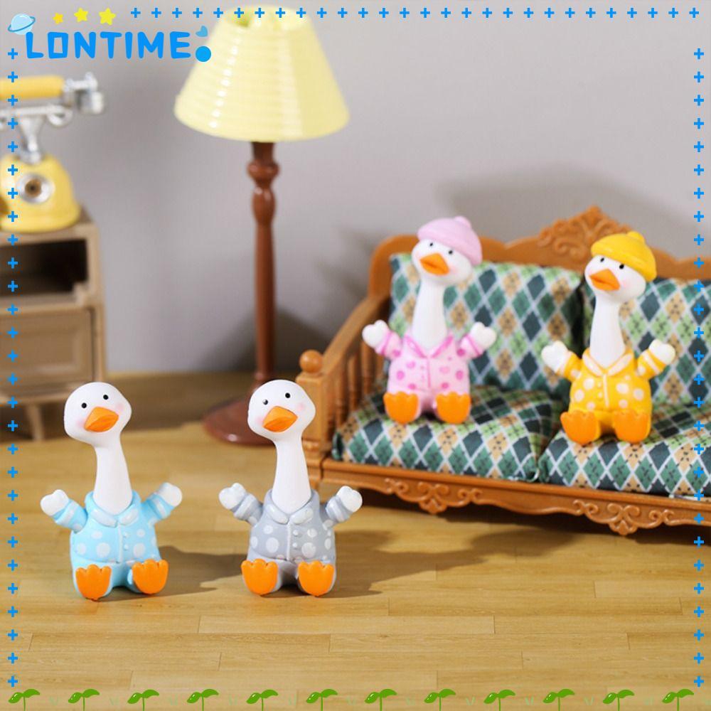 LONTIME ตกแต่งเดสก์ท็อป 2 ชิ้น, เรซิ่นมินิน่ารักเขย่าหัวตุ๊กตาเป็ด, โมเดลจิ๋วสไตล์การ์ตูนออกแบบสร้างสรรค์เดสก์ท็อปเครื่องประดับเล็กตกแต่งบ้าน