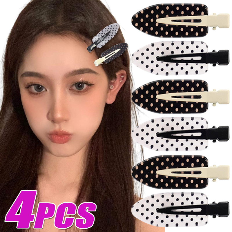 คลิปลอยผมอะคริลิก สีดำและขาวลายจุด การออกแบบมินิมอล เหมาะสำหรับใช้แต่งทรงผมทุกวัน