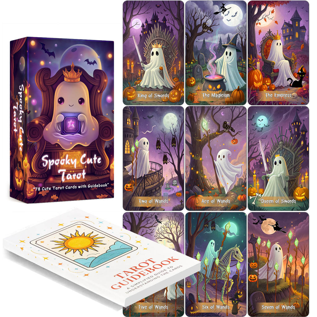 78 การ์ด Spooky Cute Tarot Deck, ขนาด 13x8 ซม. สําหรับผู้เริ่มต้น, รวมคู่มือกระดาษสําหรับเกมทํานาย