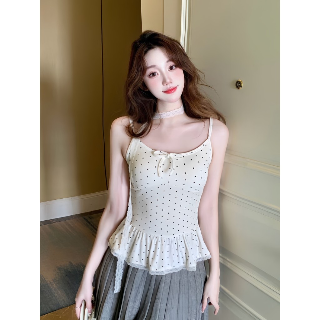 SuSu เสื้อสายเดี่ยวลายจุดสไตล์เกาหลี ดีไซน์กระโปรงไม่มีแขน มีฟองน้ำในตัว หลากสี FY5554-0 - รูปที่ 6