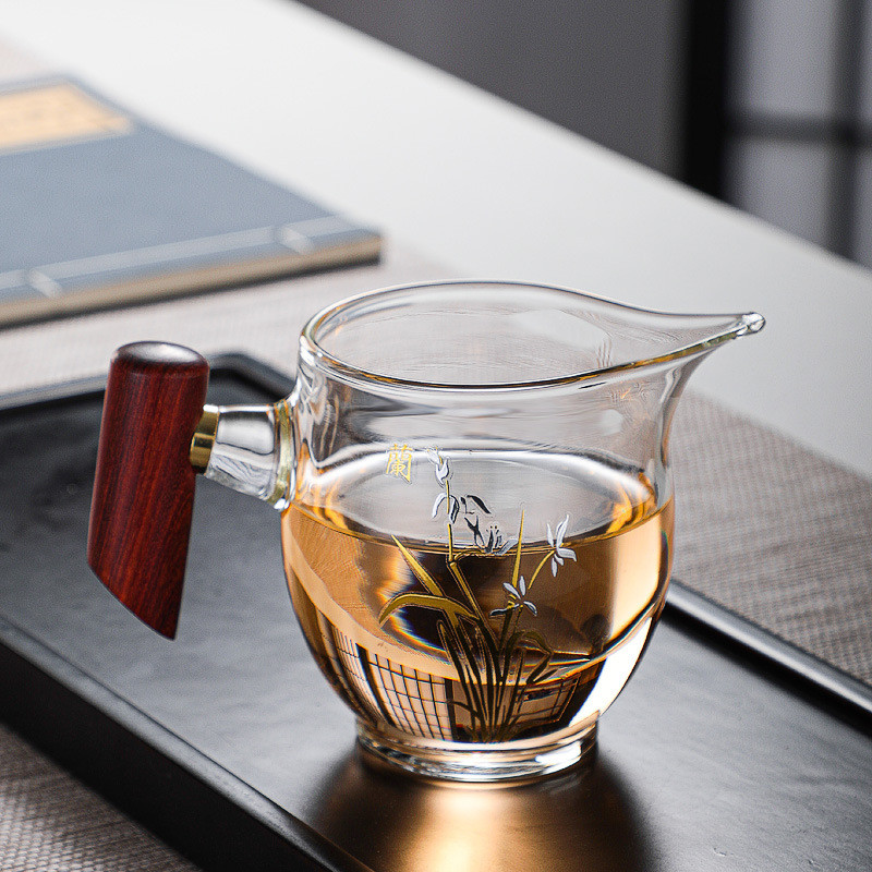 Muque ชายถ้วยสไตล์ญี่ปุ่นไม้แก้ว Fair ถ้วยหนาทนความร้อนชาแยก Kung Fu ชุดชาอุปกรณ์เสริมชา Sea RUTX