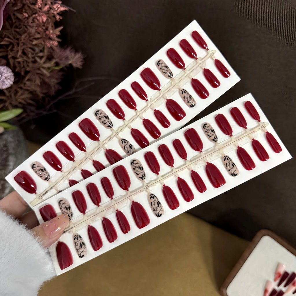 S445-เล็บสําเร็จรูปชิ้นเสร็จสิ้น S445-Pre-Made เล็บทั้งสําเร็จรูป Cherries Red Wearing Armor Nationa