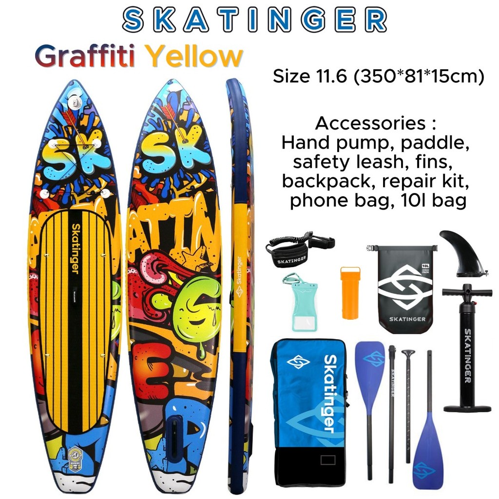 แพดเดิลบอร์ด กระดาน เป่าลม Inflatable SUP Board Skatinger Graffiti Yellow 11’6 — touring SUP board