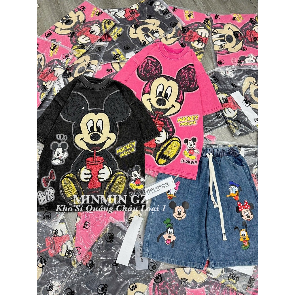 SA Set MICKEY JEANS WITH VIP Sequins, FREESIZE จาก 47KG - 65KG, สินค้ากวางโจวคุณภาพสูง, มาตรฐาน Clas