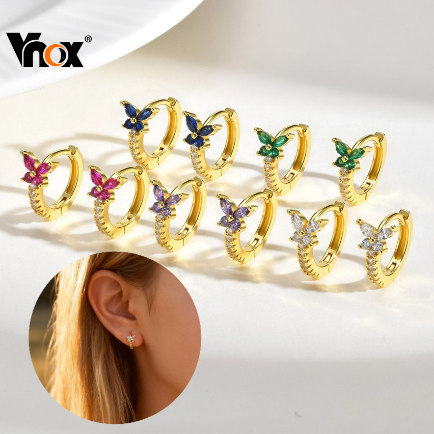 Vnox ผีเสื้อชุบทอง Huggie Hoop ต่างหู hypoallergenic และ cubic zirconia เหมาะสำหรับเด็กผู้หญิงและผู้ใหญ่ เป็นของขวัญที่ส