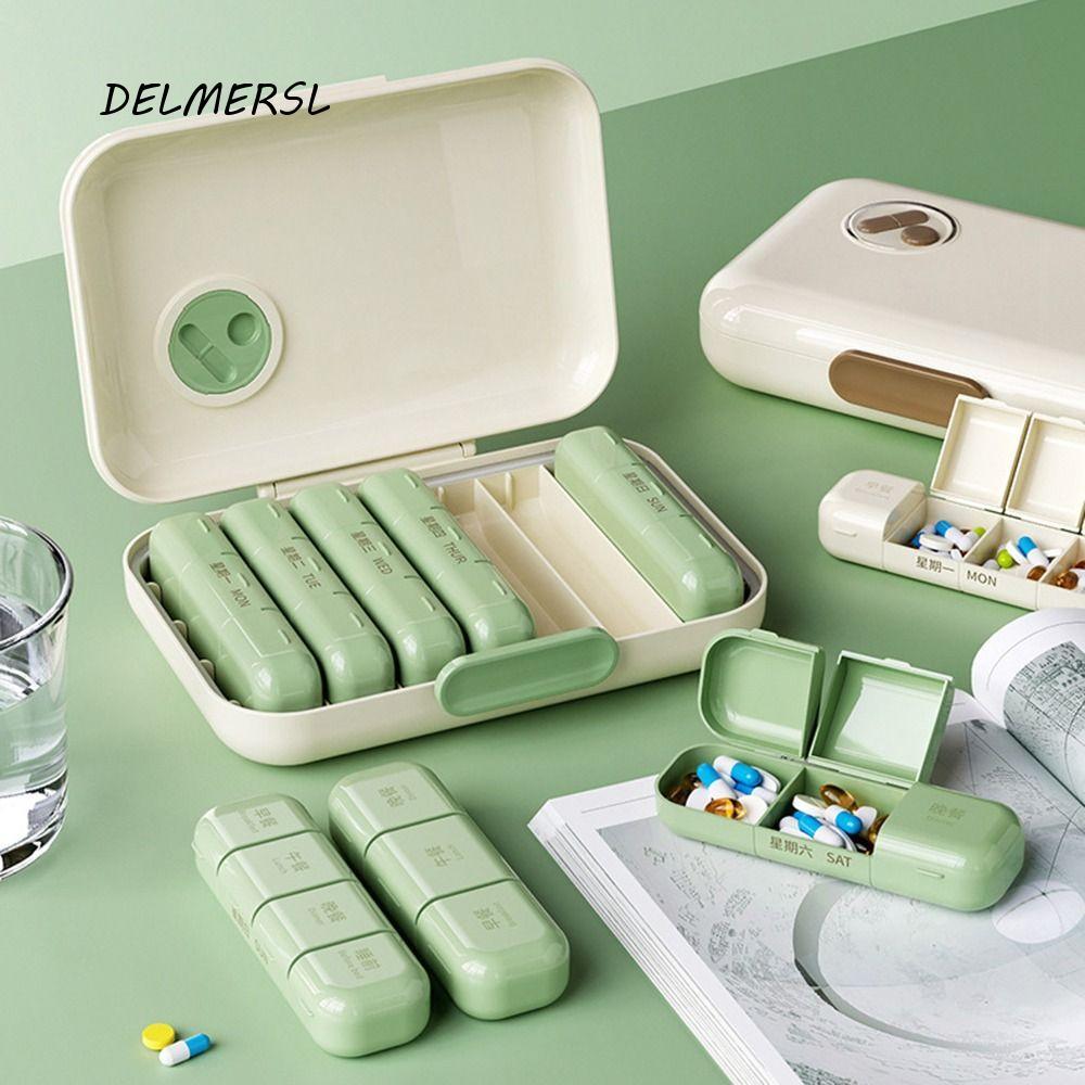 DELMERSL ที่เก็บยา 7 วัน, กันฝุ่น 21/28 Grid Daily Pill Box, คอนเทนเนอร์ยา Moisture-proof Week Mark 
