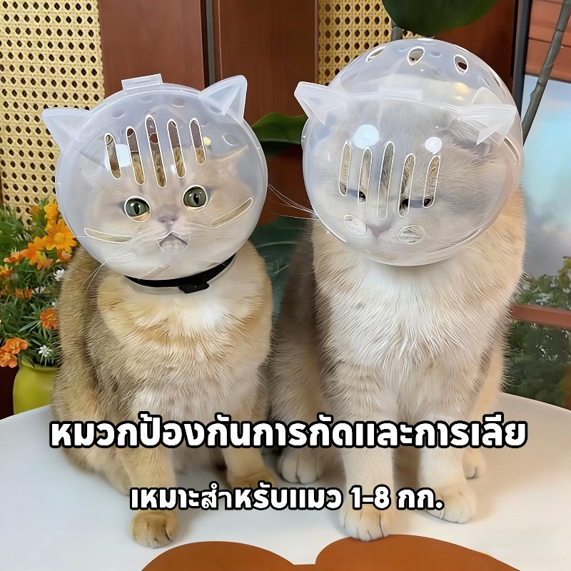 ครอบหัวกันแมวกัด ครอบหัวกันแมวกัดกันเลีย หมวกอวกาศโปร่งใส ระบายอากาศได้ สำหรับแมวทุกสายพันธุ์