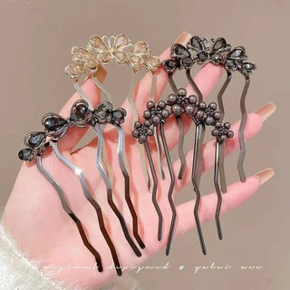 ผู้หญิง 4 ฟัน U-รูป Hairpin Rhinestone Pearl Hair เข็มกลัดแฟชั่นเกาหลีอุปกรณ์เสริมผม