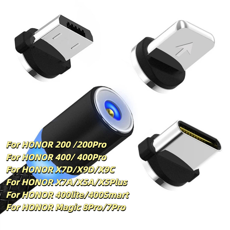 2M 2.4A LED Magnetic Type C fast Charger Data Charge Micro USB สายโทรศัพท์มือถือสาย USB สําหรับ HONO