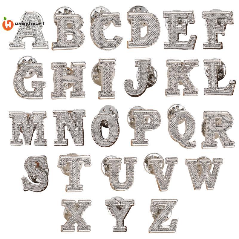 <HoneyHeart> 2PCSใหม่โลหะเริ่มต้นA To Z Pin 26 ตัวอักษรภาษาอังกฤษเข็มกลัดเสื้อสูทป้ายLapel Pinแฟชั่น