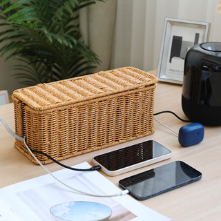 กล่องเก็บปลั๊ก พร้อมฝาปิด กล่องชาร์จแบต สานด้วยมือ สีธรรมชาต…