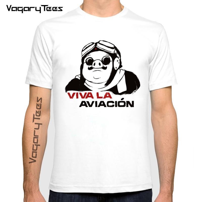 การจัดส่งภายใน 24 ชั่วโมง Male Tops Short Sleeve Cool Tee Aviation Red Pig Men T Shirt Porco Rosso