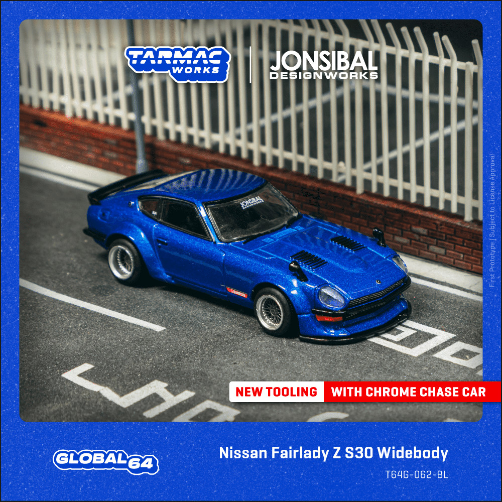Tarmac Works 1:64 GLOBAL64 Nissan Fairlady Z S30 Widebody - Designed by Jon Sibal Blue T64G-062-BL