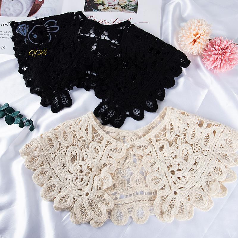 [QOE] ผ้าคลุมไหล่ O-Ne ตุ๊กตาเสื้อคอปกเท็จผู้หญิง Hollow โครเชต์ลูกไม้ที่ถอดออกได้ VN