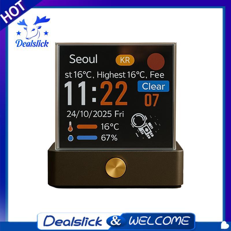 Bitcoin Stock Ticker Monitor Holographic Smart Clock ความชื้นอุณหภูมิสภาพอากาศส่วนบุคคล Cube Photo D