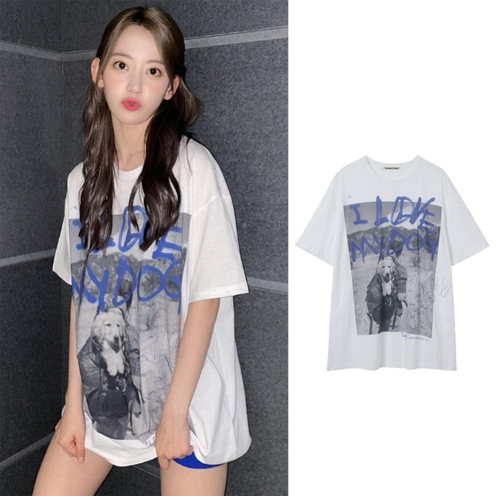 【Authentic】IZONE Miyawaki Sakura เสื้อยืดแขนสั้นลําลอง คอกลม