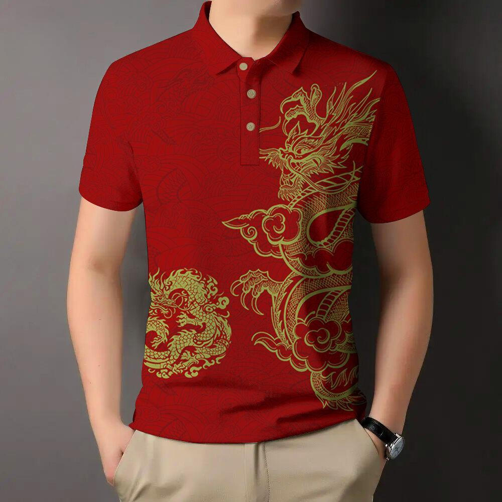 เสื้อโปโลปีมังกรมหาชน สีแดง ทรงเข้ารูปรัดตัว สำหรับใส่ลำลองและเป็นของขวัญปีใหม่ ราคา ถูกที่สุด ดีลบีเคเค แกลเลอรีภาพที่ 9