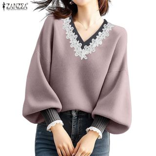 ZANZEA สเวตเตอร์ผู้หญิงสไตล์เกาหลี V-neck แขนยาว เหมาะสำหรับ…