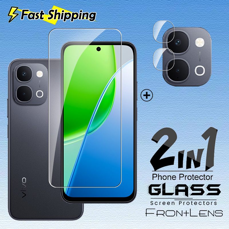 2in1 สําหรับลายนิ้วมือปลดล็อคกระจกนิรภัยสําหรับ Vivo Y31D Y21D VivoY31D Y31 4G 5G 3D Protector เต็มห