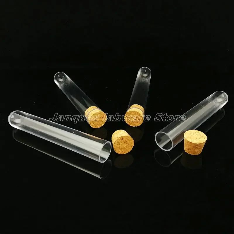 5pcs 25x150mm Lab พลาสติกใสหลอดทดลอง Cork Caps Party Candy ขวดรอบด้านล่างของขวัญแต่งงาน Vial