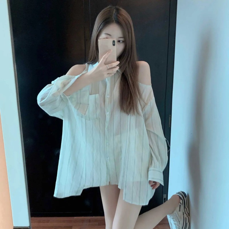 Orla~Xเวอร์ชันเกาหลี สีทึบ แขนยาว ไซส์ใหญ่ เสื้อเชิ้ต รุ่นใหม่ สไตล์แฟชั่น