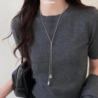 COD🌸สร้อยคอพู่ห้อยหยดน้ำ ดีไซน์วินเทจ ปรับได้ ใส่กับเสื้อเชิ้ต เสื้อกล้าม หรือเดรสก็ปัง ของขวัญสุดเก๋